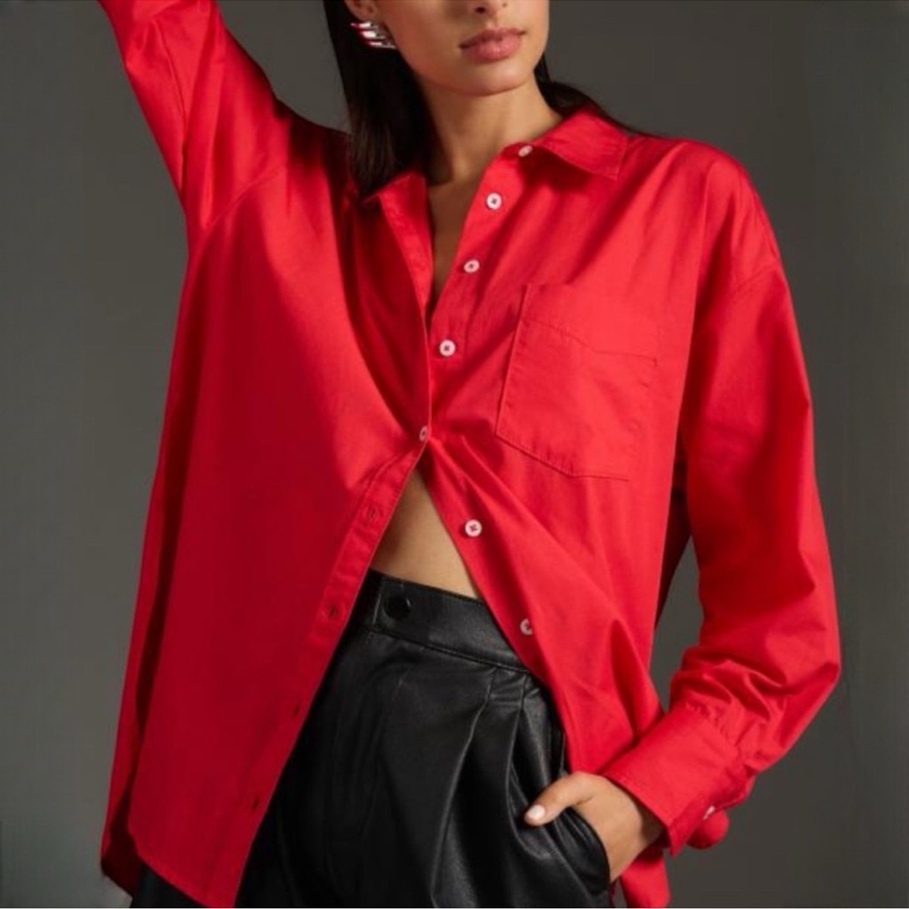 Anthropologie Red Button-Down Shirt - Picture 11 of 11